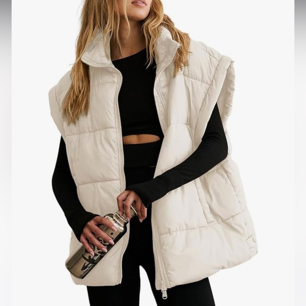 Stylish Cream Oversized Puffer Vest